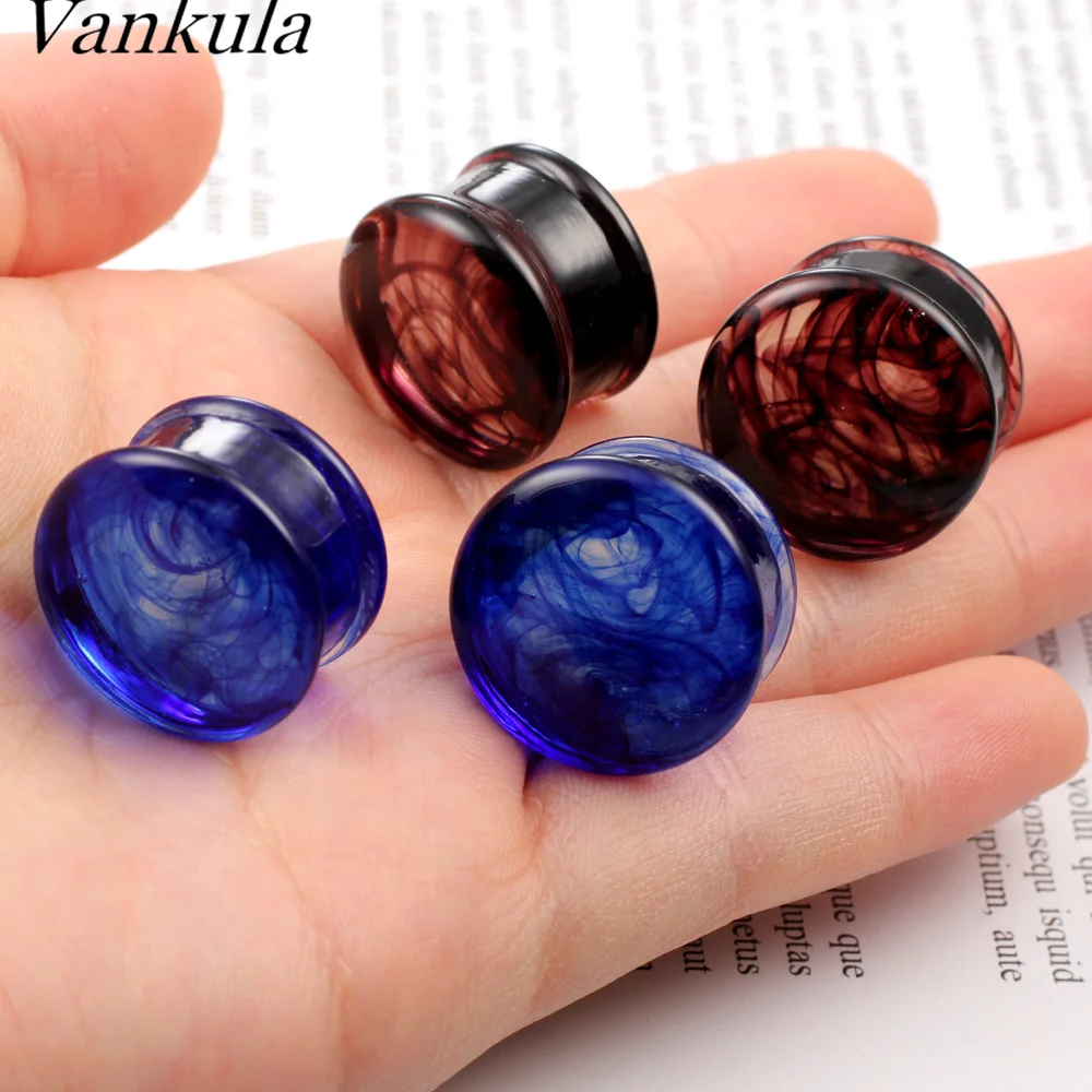 Vankula 2PCS New Glass Ear Body Jewelry Expanders Piercing Tunnels Plugs Strechers Ear Gauges Gift For Women Men Gift