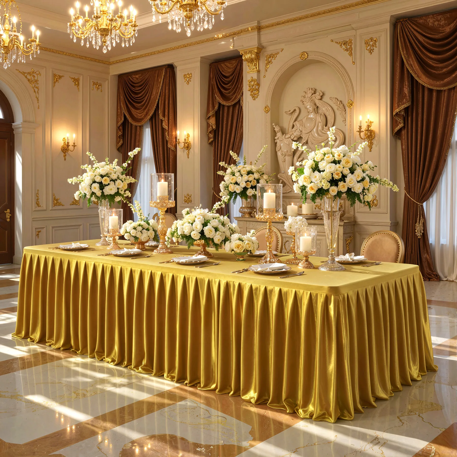 4ft /6ft/8ft Rectangle Table Skirt for Table Cover, Wrinkle Resistant Pleated Ruffle Table Cloth for Banquet Wedding,Trade,Baby