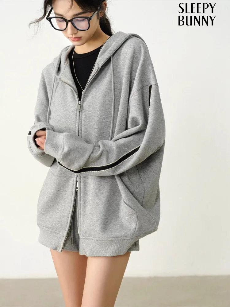 

Casual Loose Zip Up Hoodie Women Autumn Oversized Sweatshirt Jacket American Drawstring Hooded Coat Relaxed Comfy Daily Outfit