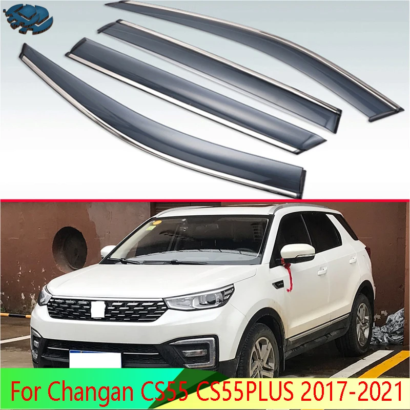 Car Accessories Plastic Exterior Visor Vent Shades Window Sun Rain Guard Deflector 4pcs For Changan CS55 CS55PLUS 2017-2021