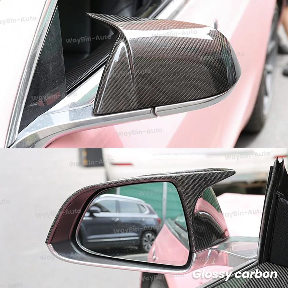 Real Carbon Fiber Side Mirror Cover For Tesla Model 3 Highland 2024 Model Y Rear View Mirrors Cover Stick-on Cap Auto Accessory