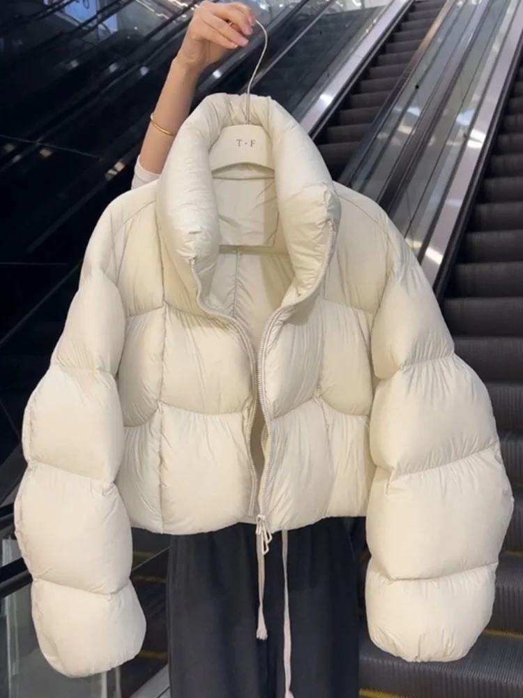 Płaszcz puchowy Sli White ort Puffball dla kobiet, zimowy, nowy model 2025, koreański styl, mały rozmiar, płaszcz typu bread coat, gruba odzież wierzchnia.