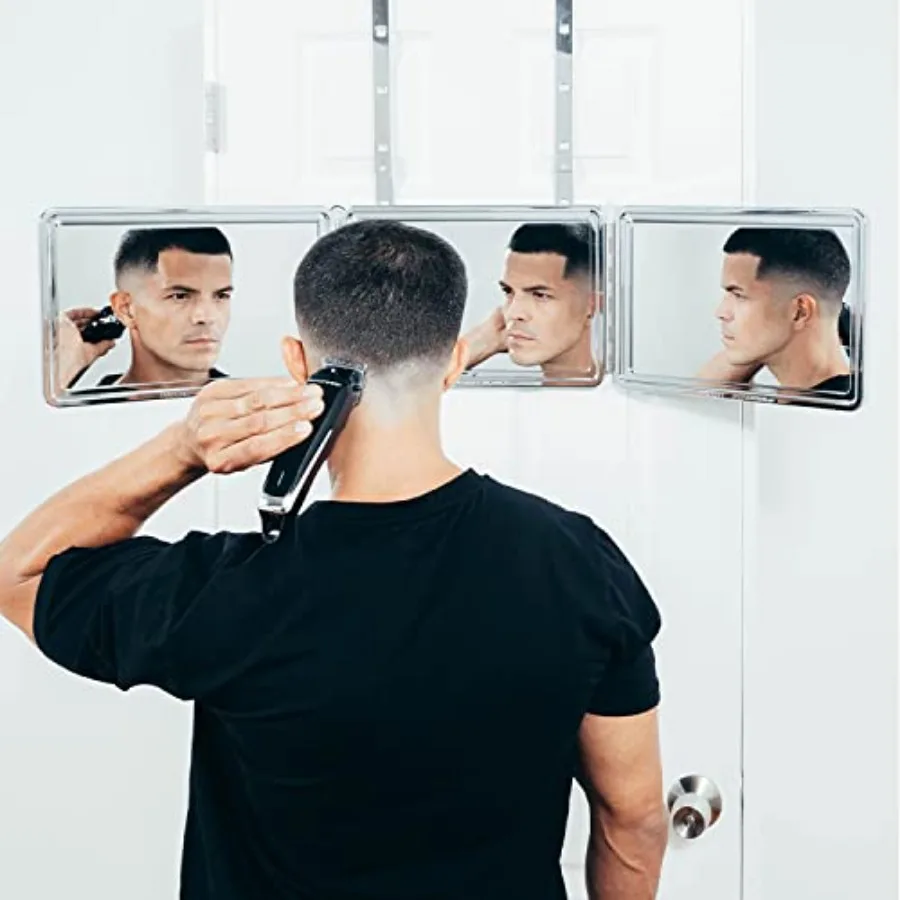 

3-Way Mirror - 360-Degree Portable Trifold Mirror with Adjustable Mounting System, Chrome-Plated Glass Panel, Fold Flat Design,