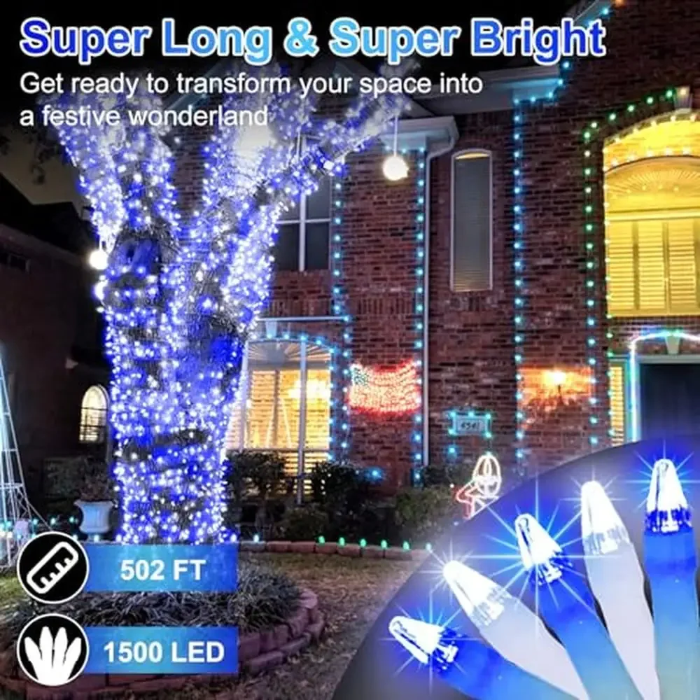 1500 LED Christmas Lights Outdoor 502FT String Lights with Timer Memory Waterproof IP44