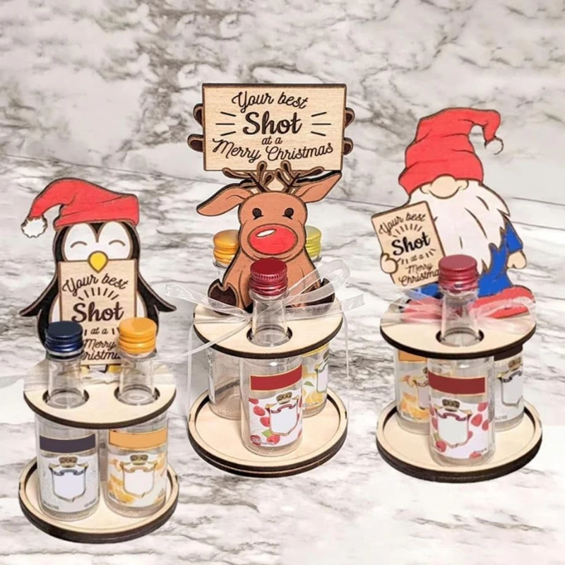 Weihnachten Mini Schnapsflaschenständer Mini Weinregal Zwerge Pinguin Elch Weihnachtsfest Weinflaschenhalter 3-Flaschen Weinregal