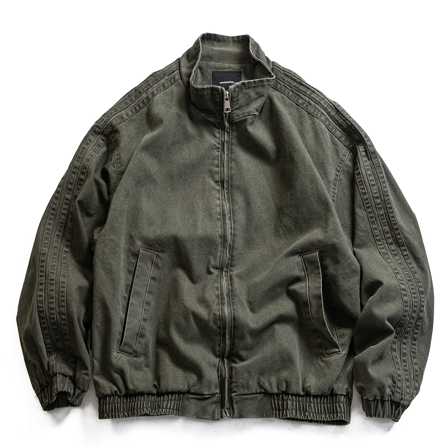 

Retro Japanese Sle Amekajiki Workwear Jaet Vintage Waed Loose Fit ex Trendy Cotton Long Sve Stand Collar Coat