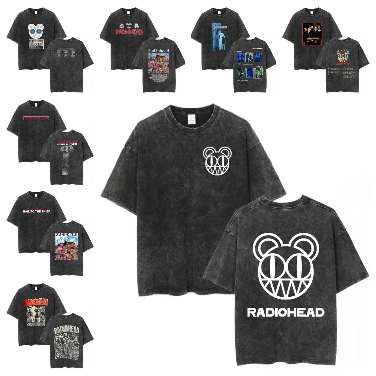 

2025 New Hip Hop Music Tee Fashion Short Sleeve Harajuku Oversized T Shirt Radiohead Rock Band Washed Cotton T Shirt Men Women