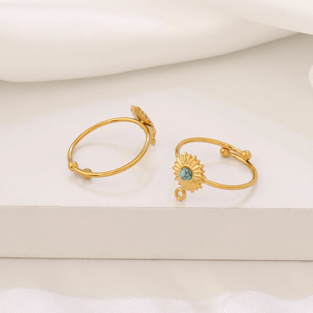 Women's 18K Gold Plated Turquoise Sun Open Adjustable Ring