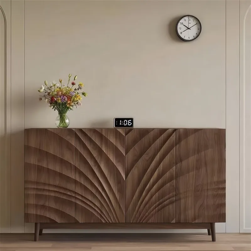 Design Solid wood sideboard South East Asia style hand-carved Xuan black gray wood tea storage cabinet 2 living room