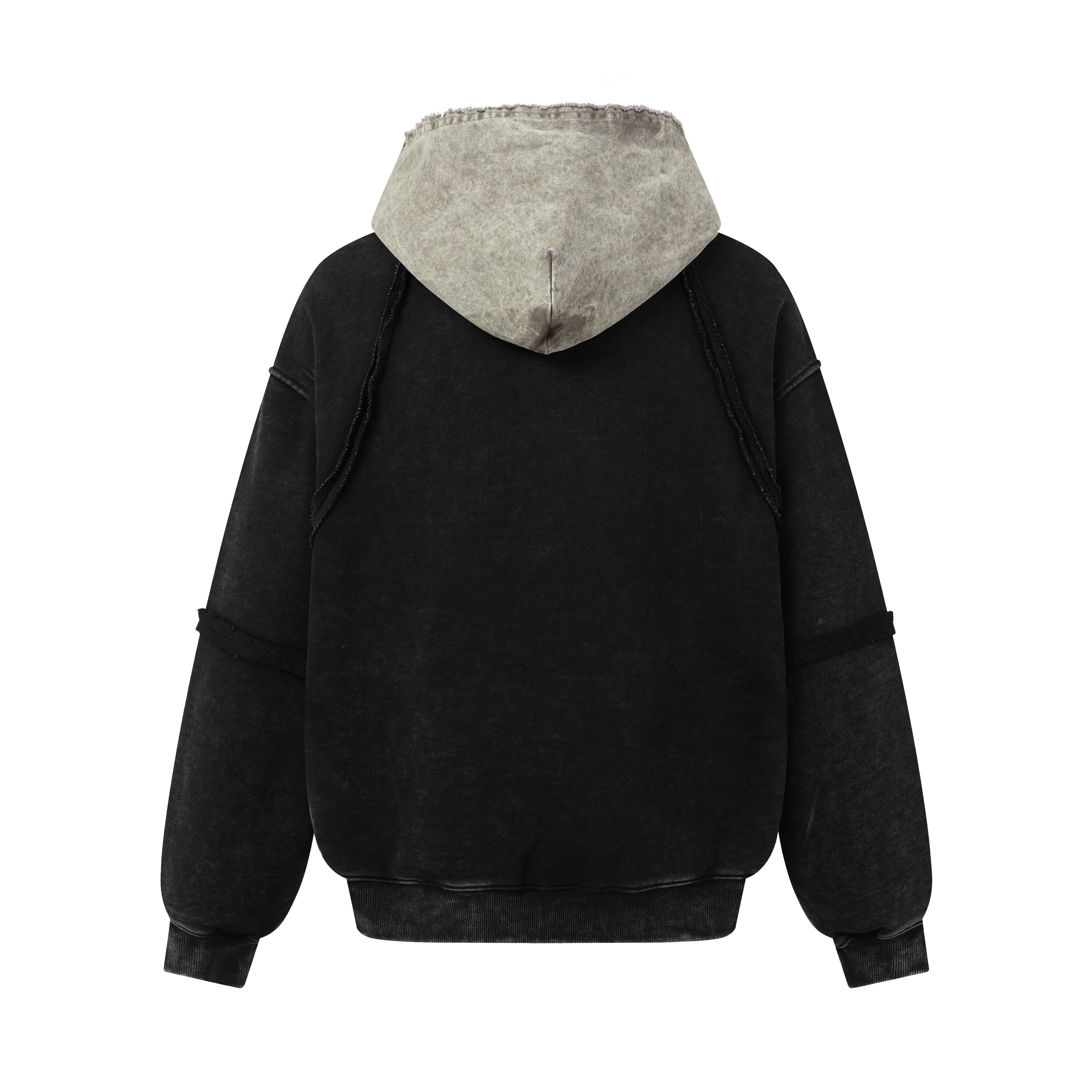 Men Vintage Washed Tie Dye Hoodie Raw Edge Patchwork Color Block Pocket Streetwear Oversized Sweatshirt