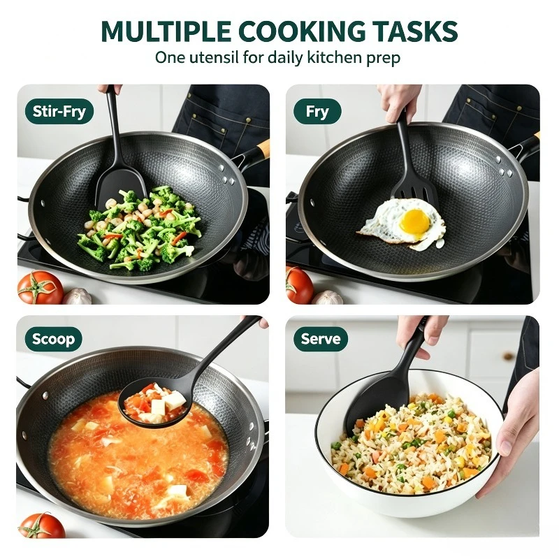 3PCS Silicone Kitchen Utensil Set Heat Resistant Non-Stick Safe Spatula Soup Ladle Slotted Spoon Cooking Tools Durable Health