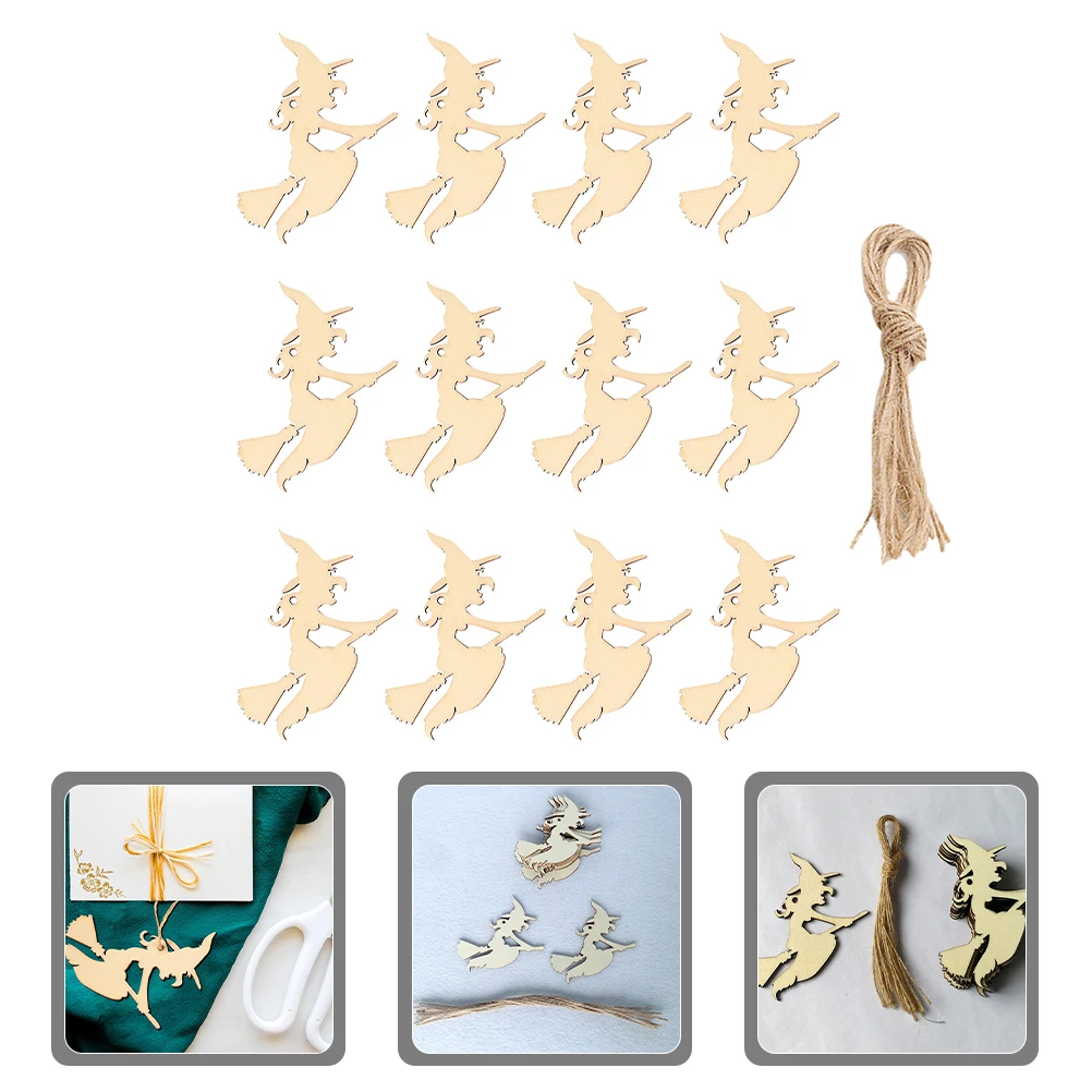 30 pçs fatias de madeira pendurado ornamentos forma bruxa diy artesanato chips decorativos para festa de halloween suprimentos crianças pintura