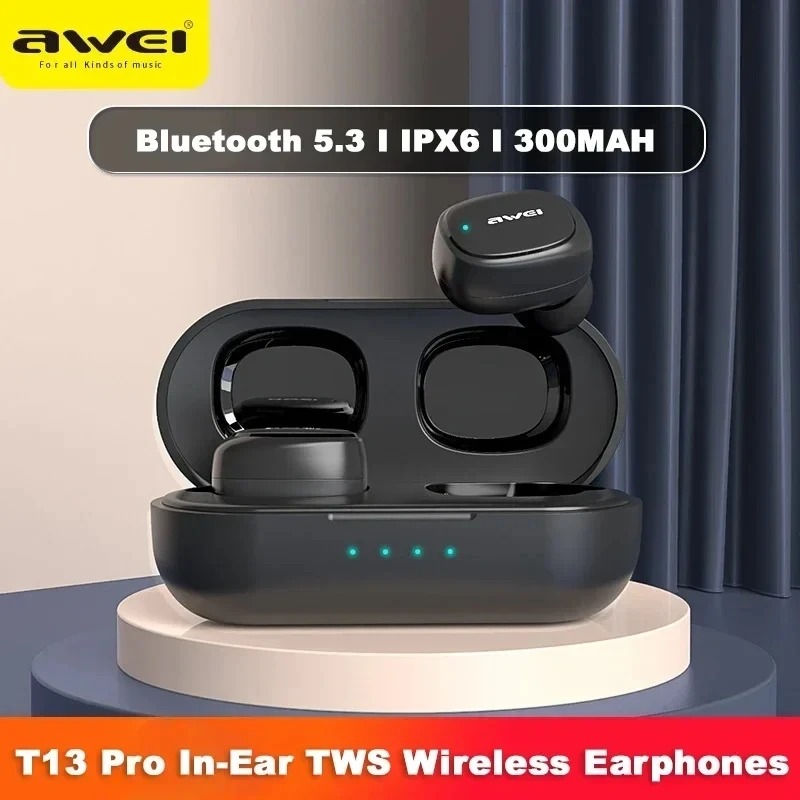 

Awei T13 Pro Bluetooth 5.3 Earphone Wireless Bluetooth Headset In-Ear TWS Earbuds With Mic HiFi Bass Stereo Gaming Headphones