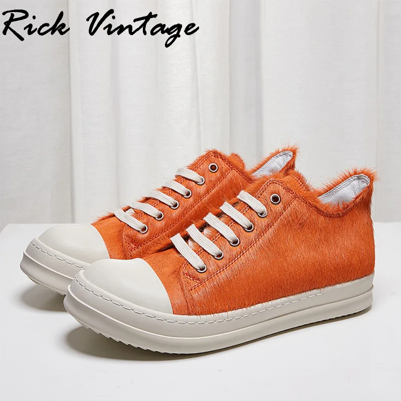 

Rick Vintage Horse Fur Ro Sneakers Man Low Top Casual Shoes Women Leather Thick Sole Increased Street Sneakers Ankle Boots Men