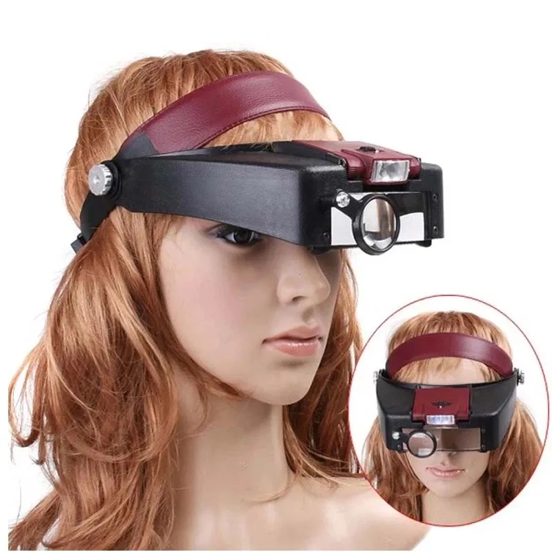 Head Mounted Binocular Magnifying Glass With LED Light Wearable Magnifying Glass For Reading Books Repairing Watches