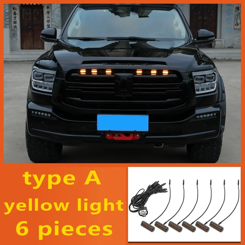 سيارة مصباح ليد لخزان GWM 500 اكسسوارات 2025 2023 2024 أضواء الشبكة الأمامية الأصفر العنبر تحذير أضواء النهار ﻿