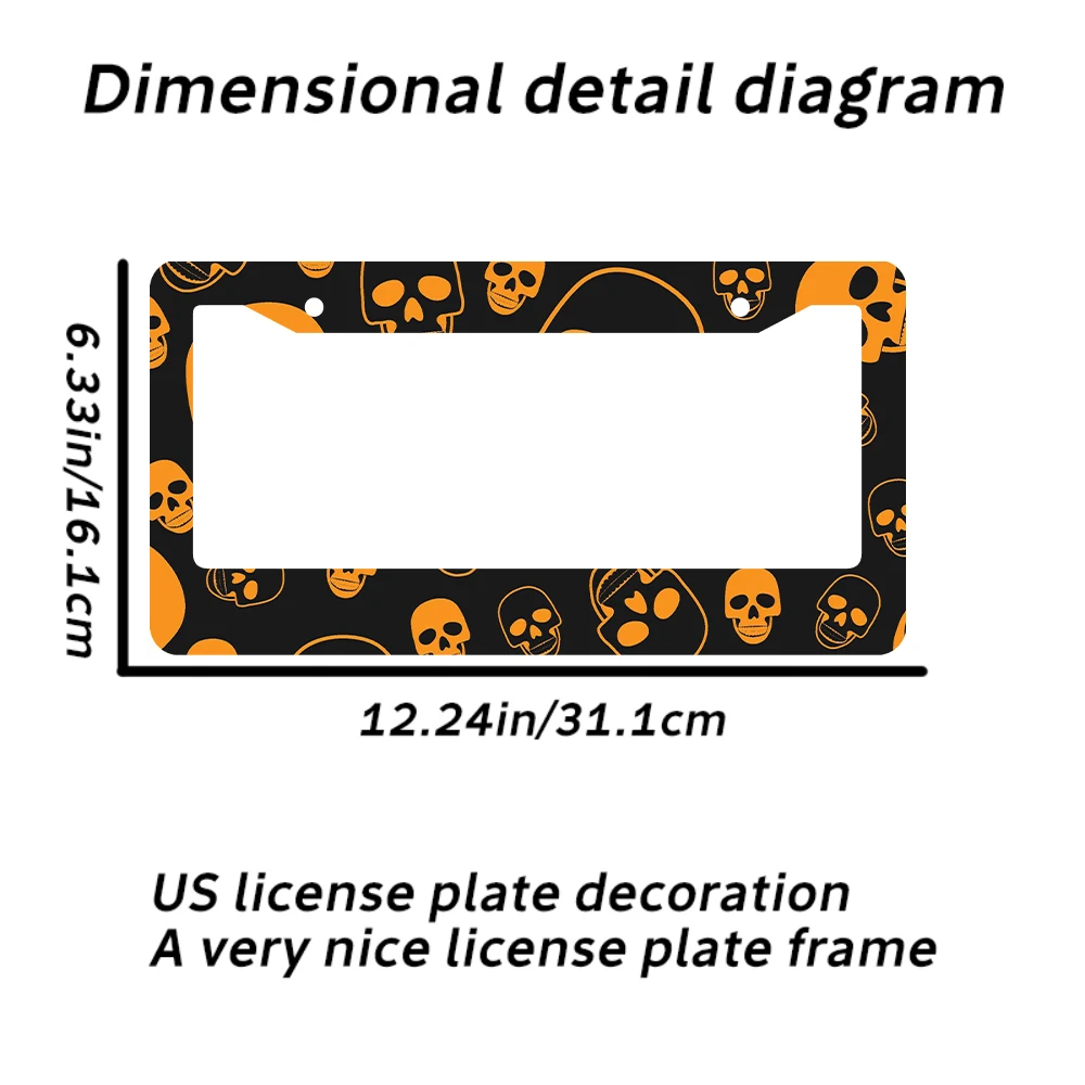 1 قطعة الأسود والبرتقالي الجمجمة نمط 2 حفرة إطار لوحة الرخصة مادة الألومنيوم 6x12 بوصة مع المسمار مجموعة الرجعية الجدة سيارة دي