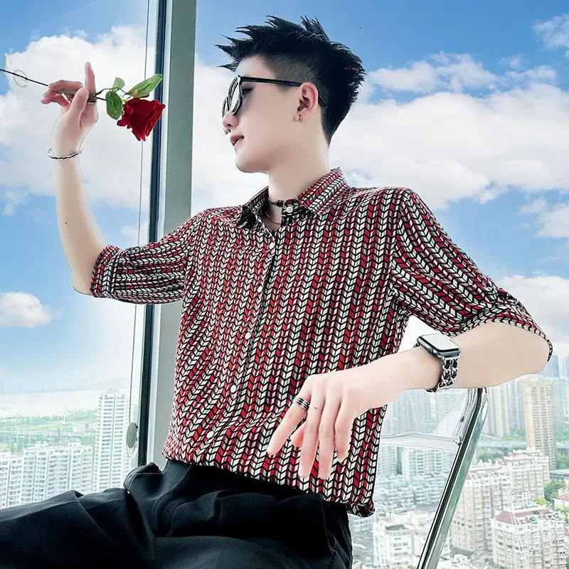 

Летняя мужская рубашка в клетку с коротким рукавом, модная, 2023 года, новая мужская модная рубашка с рукавом до локтя