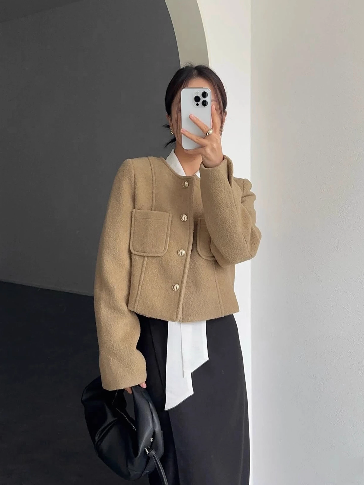 

Универсальное шерстяное пальто Retro Double ket для женщин, металлическое пальто на одной пуговице, корейское свободное длинное пальто