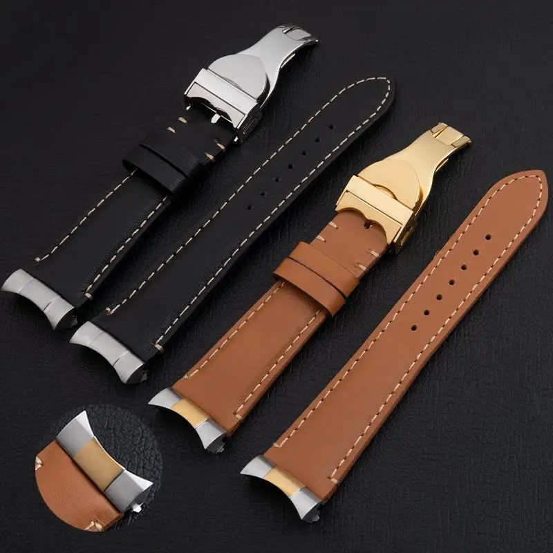 

NFR 22mm Metal End Link Curved End With Italy Genuine Leather Watchband For TUDOR Strap 41mm Black Bay GMT Belt Fold Buckle