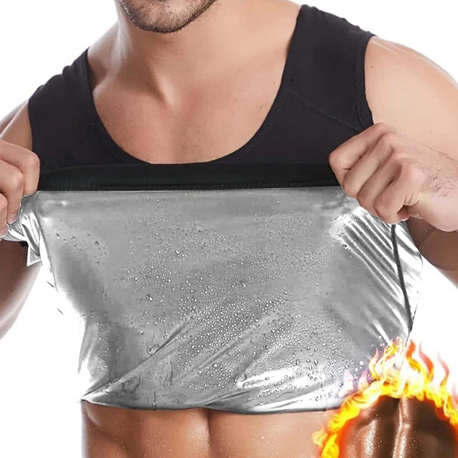 1pcs Sauna Shirt for Men, Sleeveless Sauna Sweat Body Shaper Mens Sauna Vest Gym Exercise Tank Top