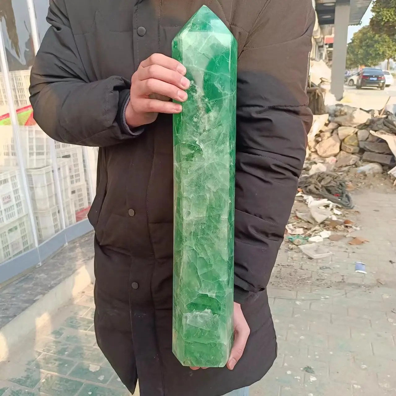 Huge Wand Natural Crystal Point Green Fluorite Tower Healing Stone Energy Ore Mineral Obelisk Home Office Degaussing Decor Gem images - 6