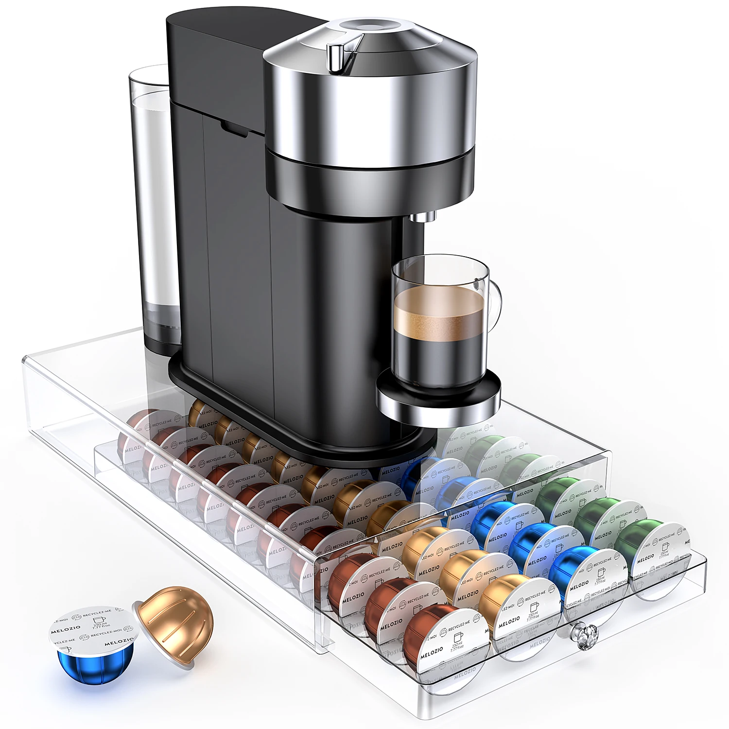 

Coffee Pods Holder Acrylic Drawer Compatible with Nespresso Vertuo Capsules 40 Pods Storage Organizer Plastic Material Drawer