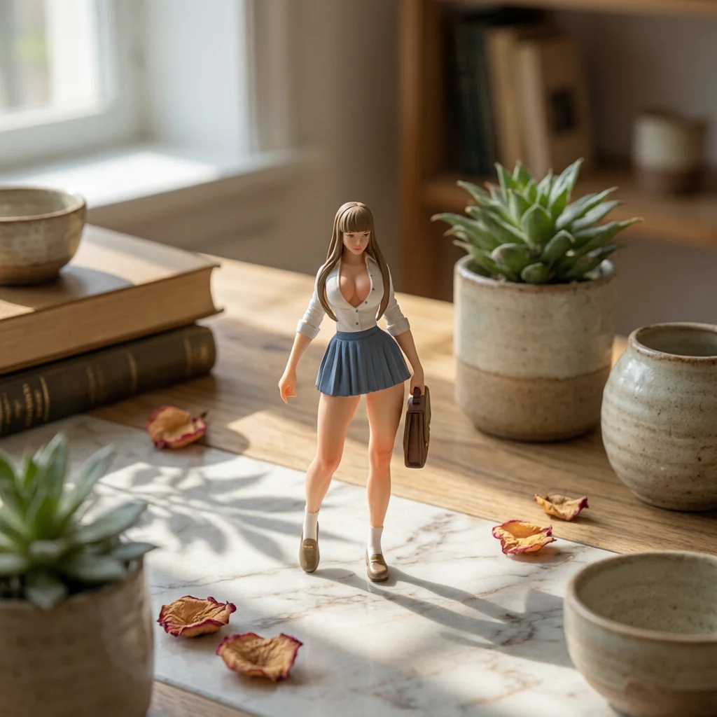 

Hand-Painted Girl Figurine Miniature School-Uniform Girl Statue Detailed Pleated Skirt Home Decor Small Handbag