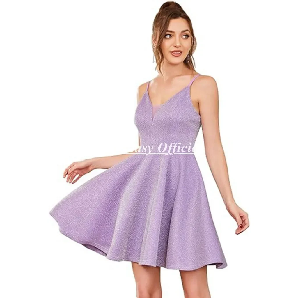 

HS Kellio Customized Lilac Cocktail Dresses Spaghetti Straps Short Mini Sexy Aline Girls Occasion Party Gown