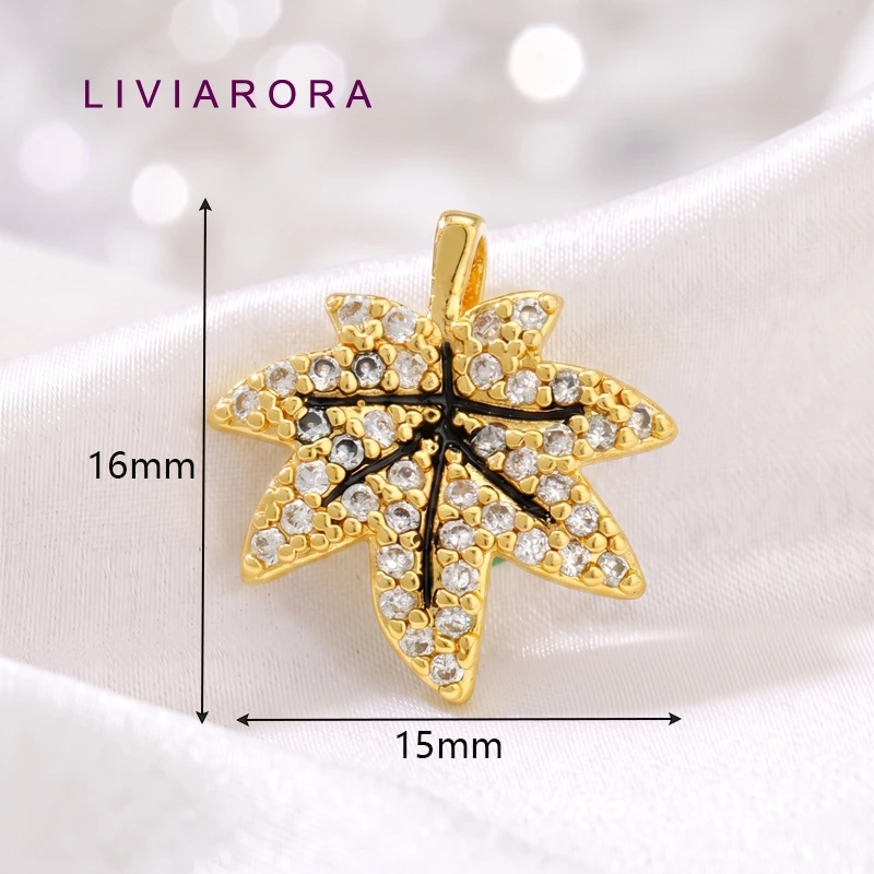 18K Gold Plated Brass Maple Leaf Charms Pendant For Necklace Making Accessories,Inlaid Zircon Maple Leaf Charms,Jewelry Material view 3