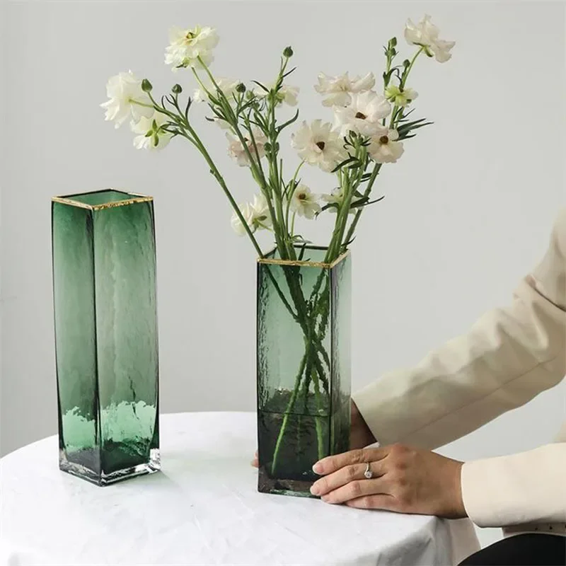 

Creative Gold Edged Glass Vase Flower Arranger Light Luxury Modern for Desktop Decoration Living-Room Декор Комнаты В Vases