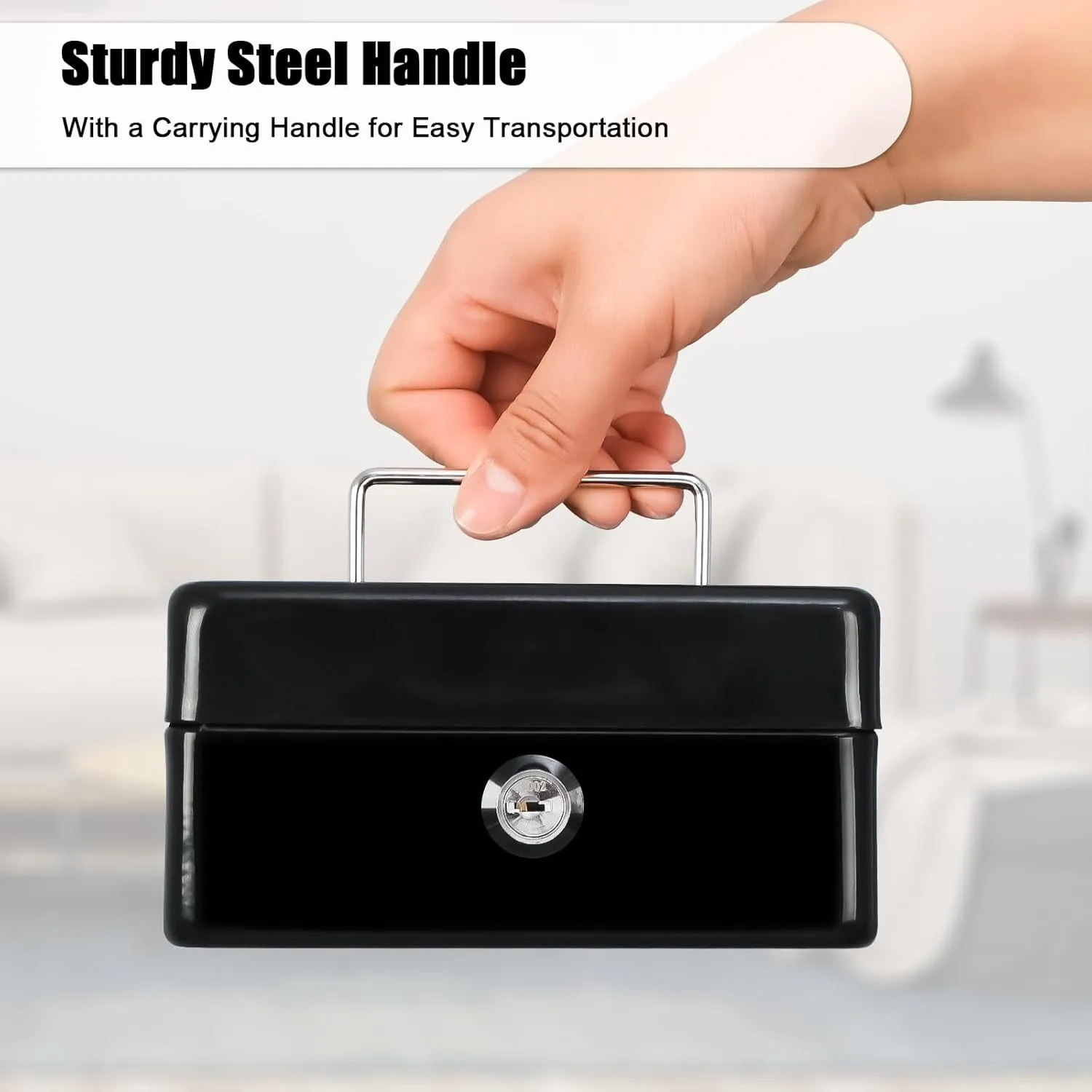 Mini Cash Box with Slot Small Cash Box with Money Tray and Key Lock, Metal Lock Box Small Size