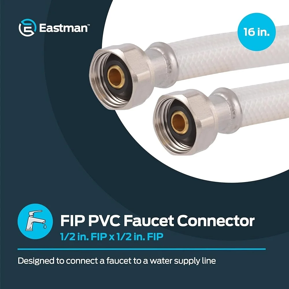 ขั้วต่อก๊อกน้ําแบบยืดหยุ่น 16 นิ้ว 1/2 นิ้ว FIP PVC Supply Line ทองเหลืองชุบนิกเกิลติดตั้งง่ายทนทานเชื่อถือได้