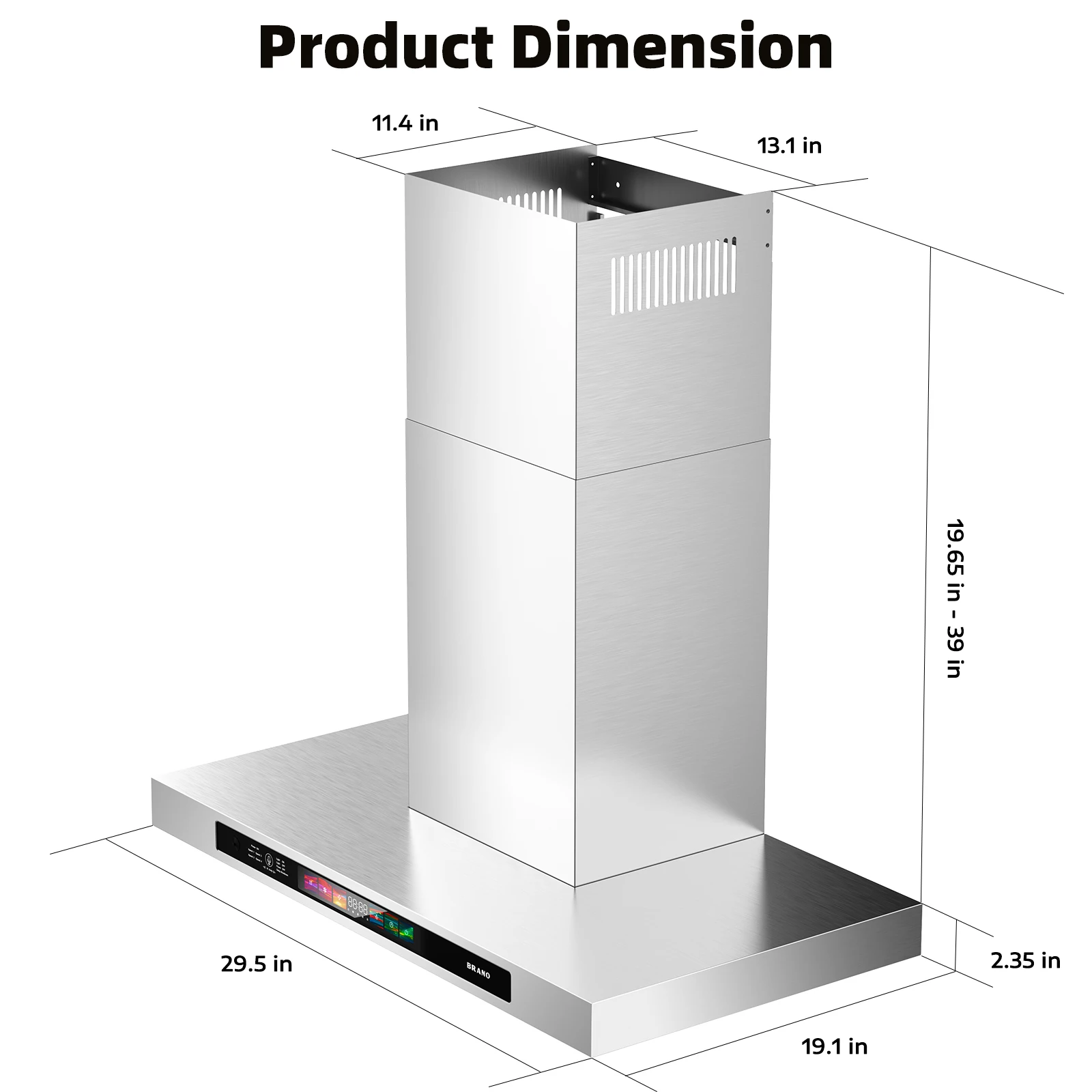 شفاط المطبخ المثبت على الحائط مقاس 30/36 بوصة 900 CFM مع التحكم الصوتي/الضيا/اللمس، فتحة غطاء المطبخ من الفولاذ المقاوم للصدأ