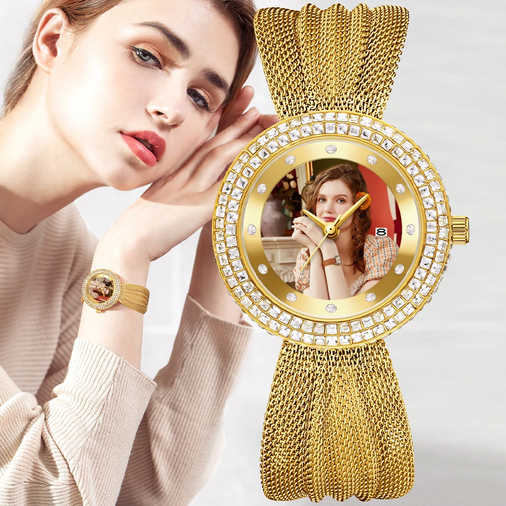 

Personalised ladies' watch with customised image – elegant, water-resistant quartz watch, perfect as a festive gift reloj mujer