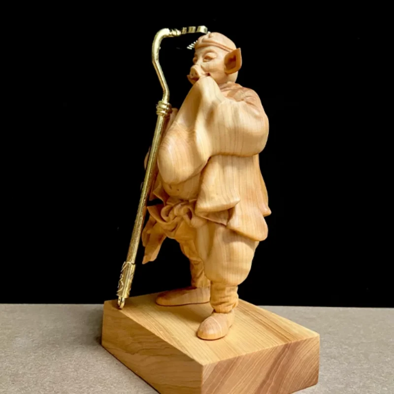 Cliff cypress wood carving Tianpeng Marshal Zhu Bajie figure statue ornament zodiac pig home decoration desktop crafts