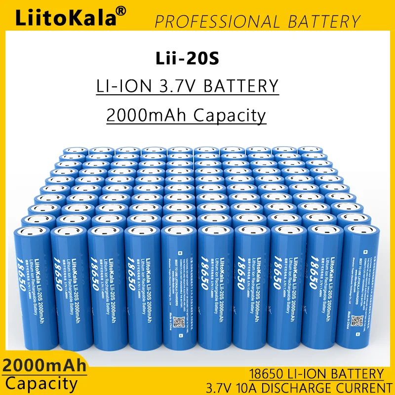 1-10PCS LiitoKala  Lii-20S 18650 2000mAh 3.7V  Power Rechargeable Lithium Battery for  Electric Tools