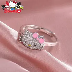 Sanrio-collar con colgante de Hello Kitty para mujer, anillo abierto de diamante, cadena de clavícula reflectante, regalos de Hip Hop para novia