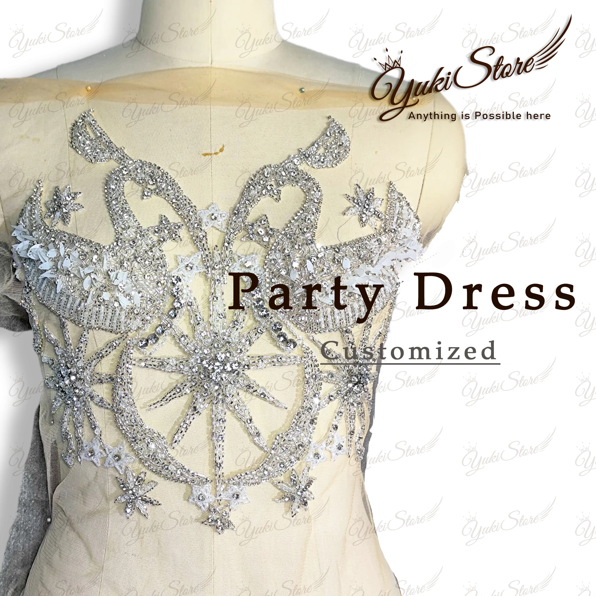 

Silver Hand Beaded Crystal Rhinestone Sewing Wedding Applique Sequin Patches For Costume Clothes Swan Dress JY026