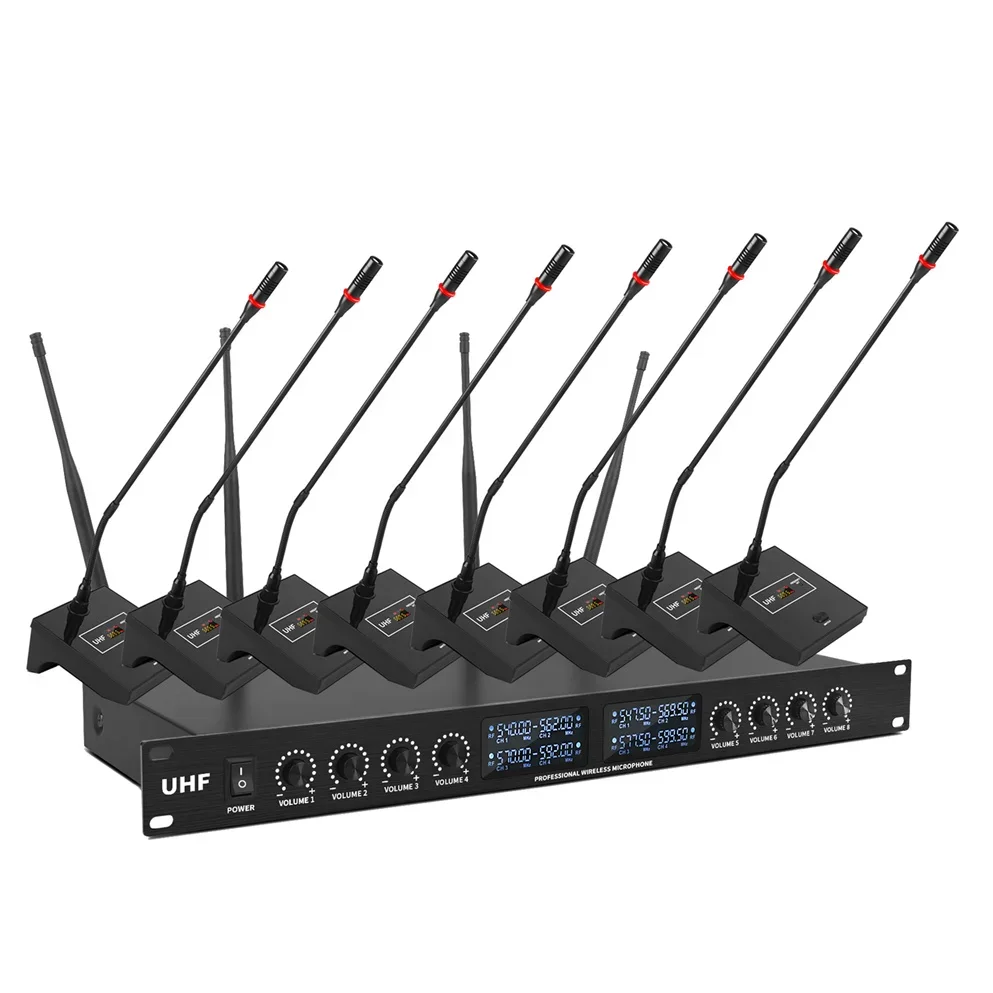 Professional 8-Channel Wireless Conference Microphone Desktop Gooseneck/Handheld Microphones Condensateur Cardioid Pointer Mic