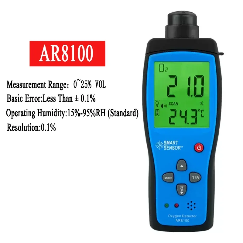 SMART SENSOR AR8100 Air Quality Monitor Gas Meter Handheld Precision O2 Oxygen Detector Analyzer