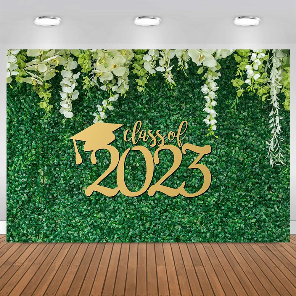 Spring Class of 2023 Graduation Party Green Wall Photobooth Background Custom Studio Adult Backdrop Prop Decorated Flower Photo