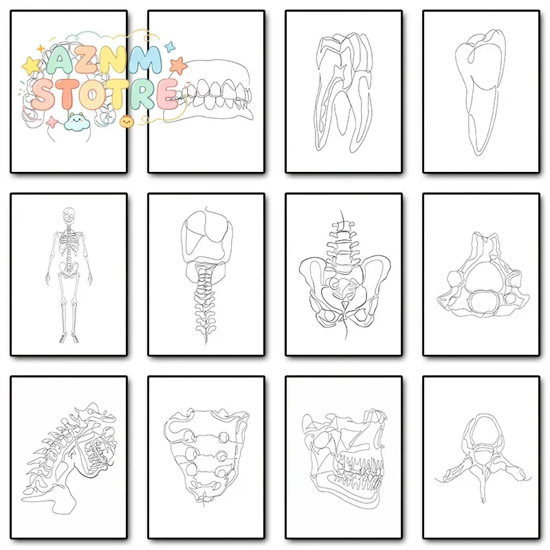 Human Anatomy Line Art Posters Bone Spine Skeleton Canvas Printing Minimalist Medical Wall Art Pictures for Clinic Office Dec