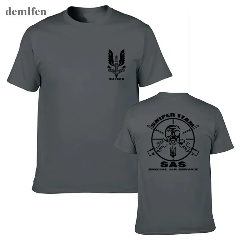 High Quality SAS Special Air Service T Shirt Men Two Sides British Army Special Forces Sniper Gift Casual Tee Shirt USA Size