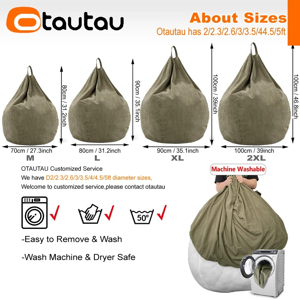 OTAUTAU Adults Children Corduroy Bean Bag Cover Without Filler Beanbag Pouf Chair Puff Salon Corner Seat Game Movie Sac DD005