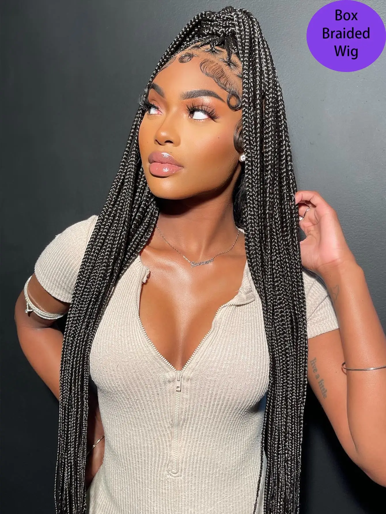 Full Lace Wig Small Box Braided Wig Synthetic Goddess Cornrow Braids Lace Front Wigs For Black Women Knotless Braids Wig 36Inch