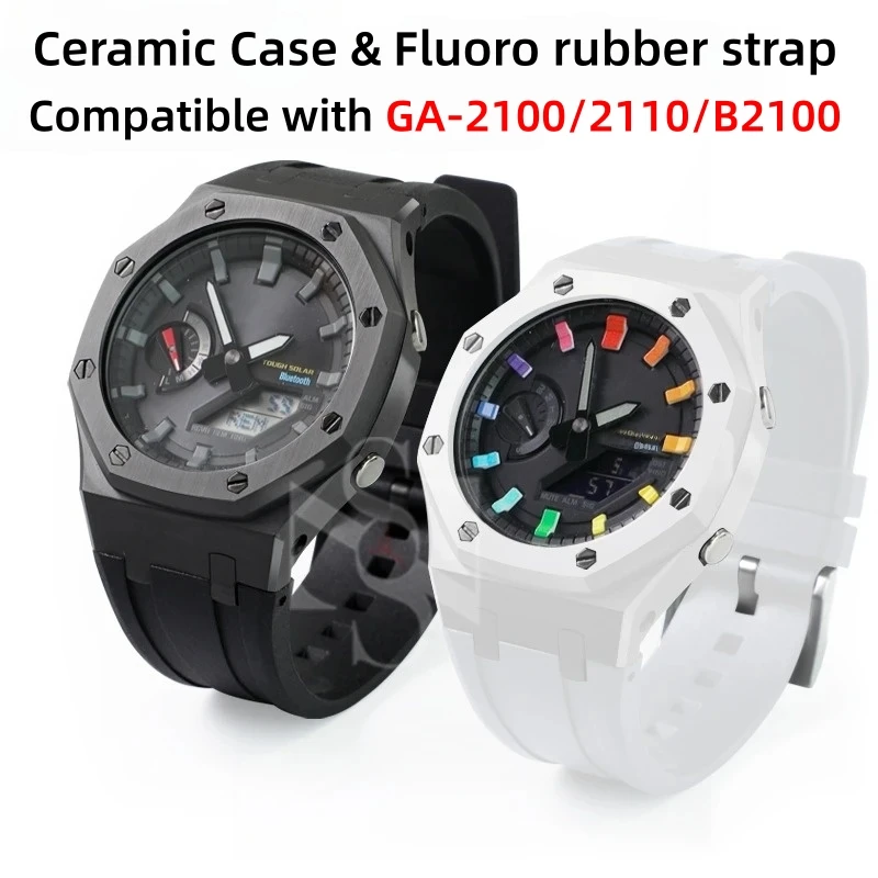 For Casio G-SHOCK GA-2100 GA2110 GA-B2100 Ceramic Case + Nylon & Fluorine Rubber Strap band Watch Modification Accessory Mod Kit