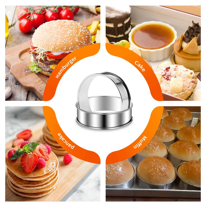 12 Pieces 3.15 Inch Double Rolled Tart Rings Stainless Steel Round Muffin Rings Metal Crumpet Rings Molds