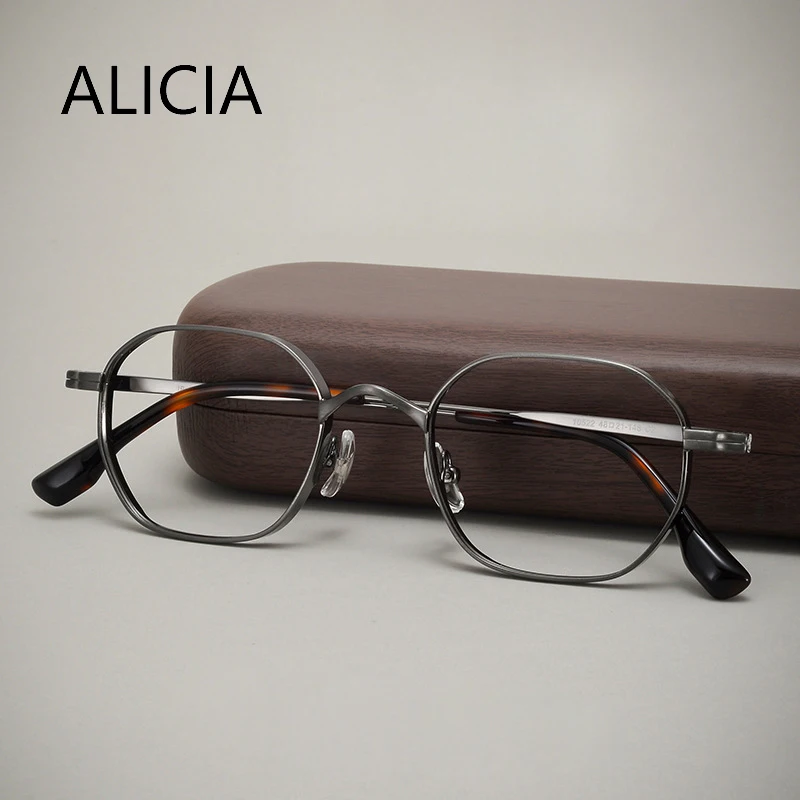 

ALICIA Man Woman Ultra Light Pure Titanium Eyeglasses Polygon Eyewear Luxury Widened Design Optical Prescription Frames New