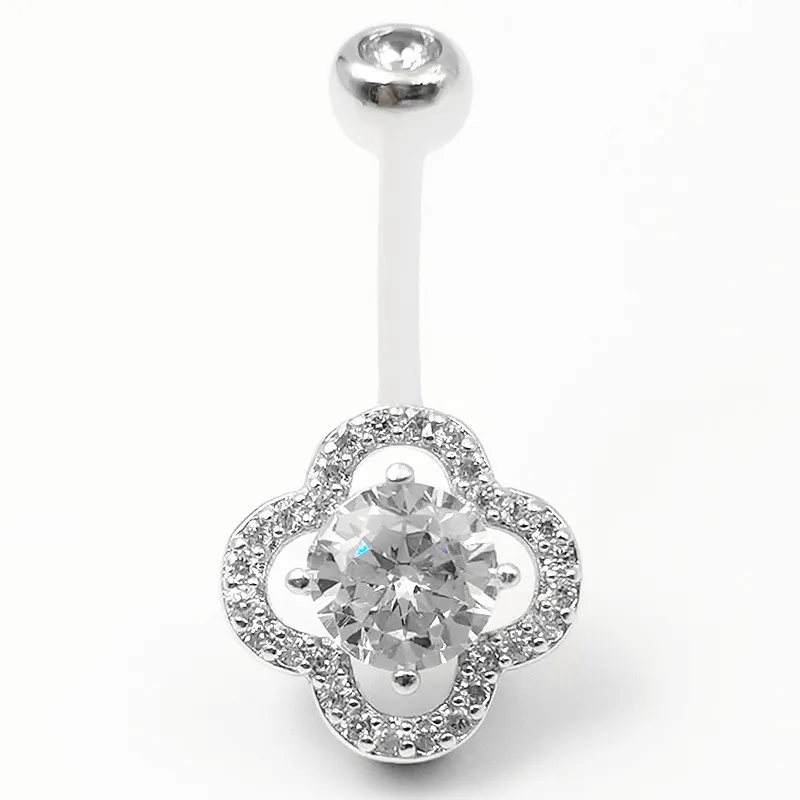 

S925 Silver Floral Stone CZ Belly Ring - European Piercing Jewelry - Cross-border Factory Wholesale